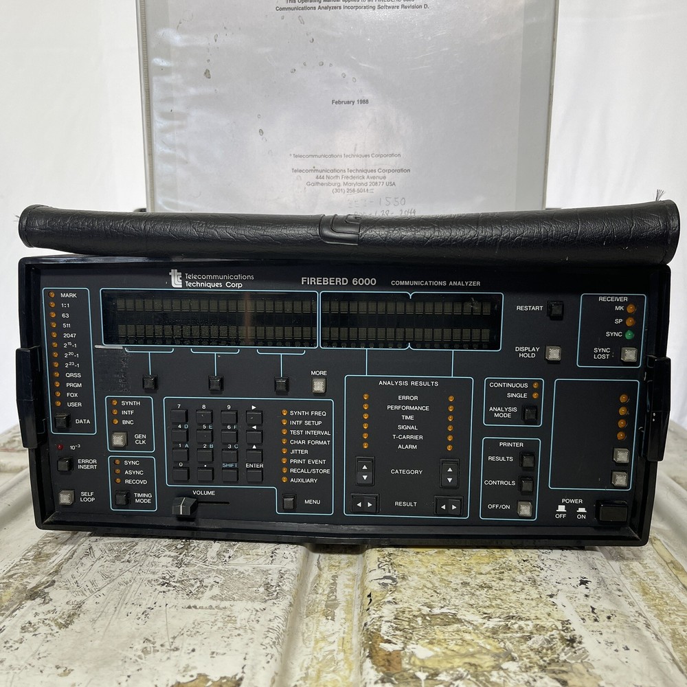 TTC FIREBERD 6000 COMMUNICATION ANALYZER W/ LAB INTERFACE ADAPTER AND MANUAL TTC