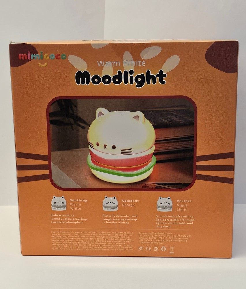 Mimicoco Warm White Moodlight New Nightlight BURGER CAT