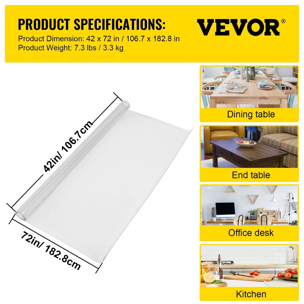 Plastic Table Cover 42 x 72 Inch 1.5 mm Thick Clear Table Protector Rectan