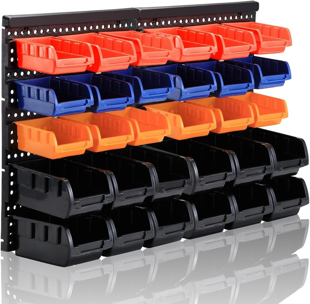 Classic Wall Mounted Tool Storage Rack with Vibrant Color Coding - 25.2"