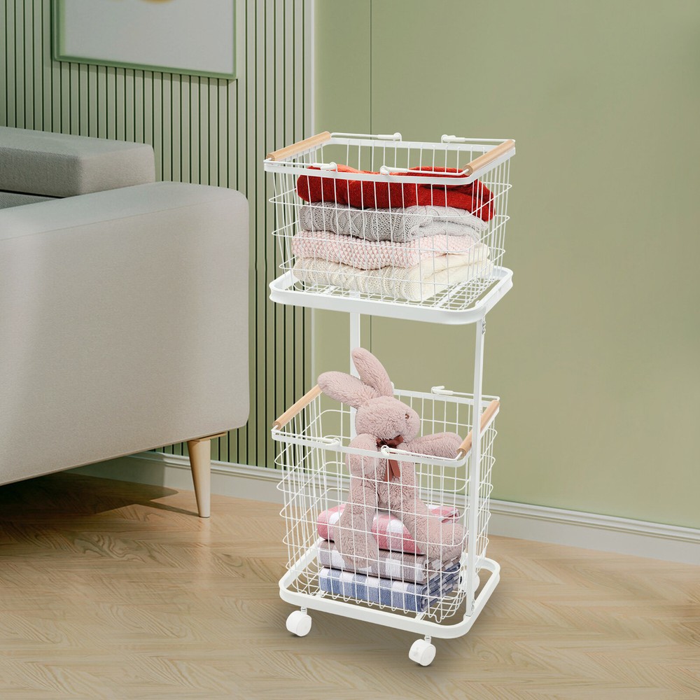 Two-Tier Laundry Basket With Removable Baskets & Universal Wheels