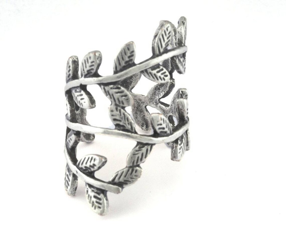 Leaf Ring Adjustable Antique Silver Plated brass (18mm 8US inner size) 2821
