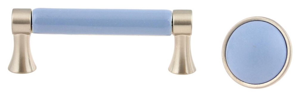 3" Light Blue Ceramic Center Pull Brushed Pewter
