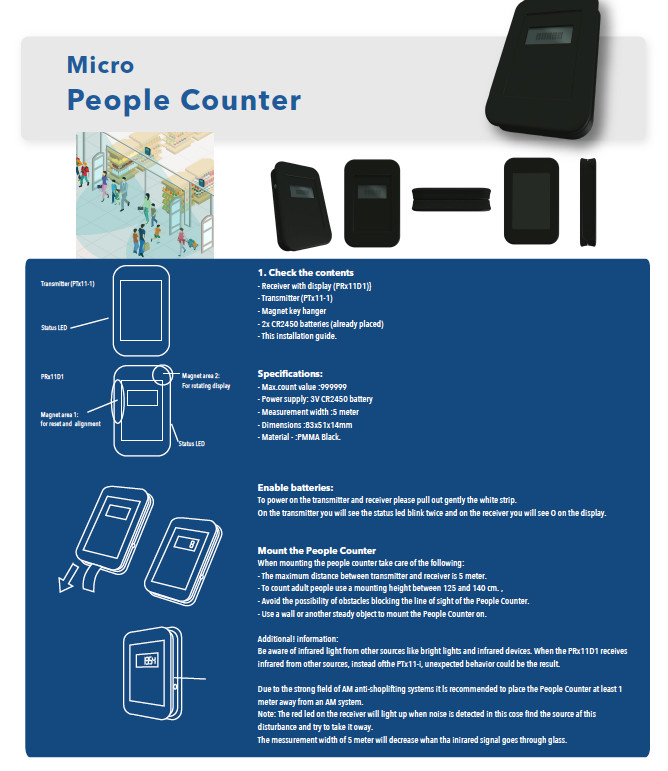 Wireless Battery Operated Micro Display Traffic People Counter, Infrared Beam