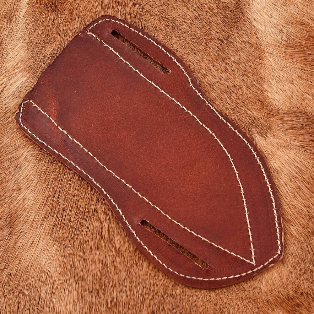 Brown LEATHER ENGRAVED PANCAKE Fixed Blade Knife Belt Sheath Folding Tool Case