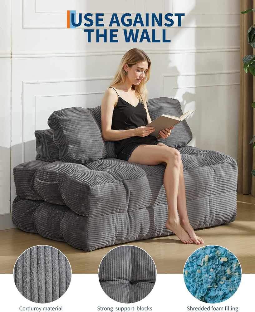 Compact Dark Grey Folding Sofa Bed - No Assembly Required, Versatile & Stylish