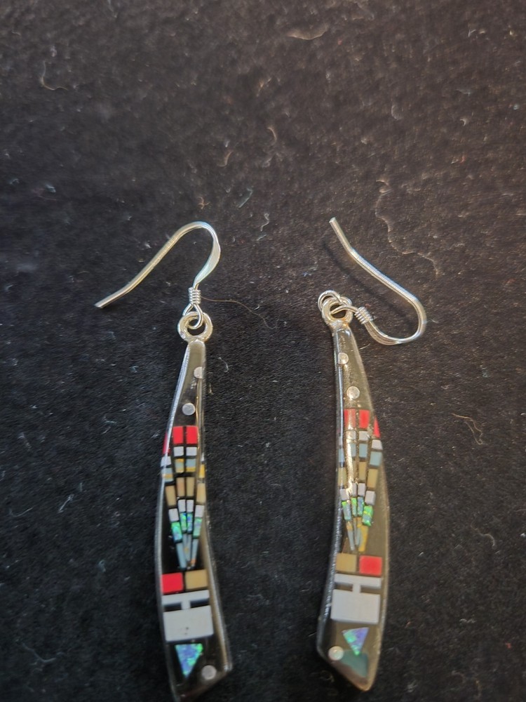 Sterling Silver Galaxy Inlay Long Dangle Earrings