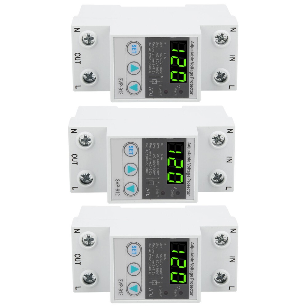 SVP‑912 120VAC Adjustable Automatic Reset Voltage Current Protector 40A/63A/80A