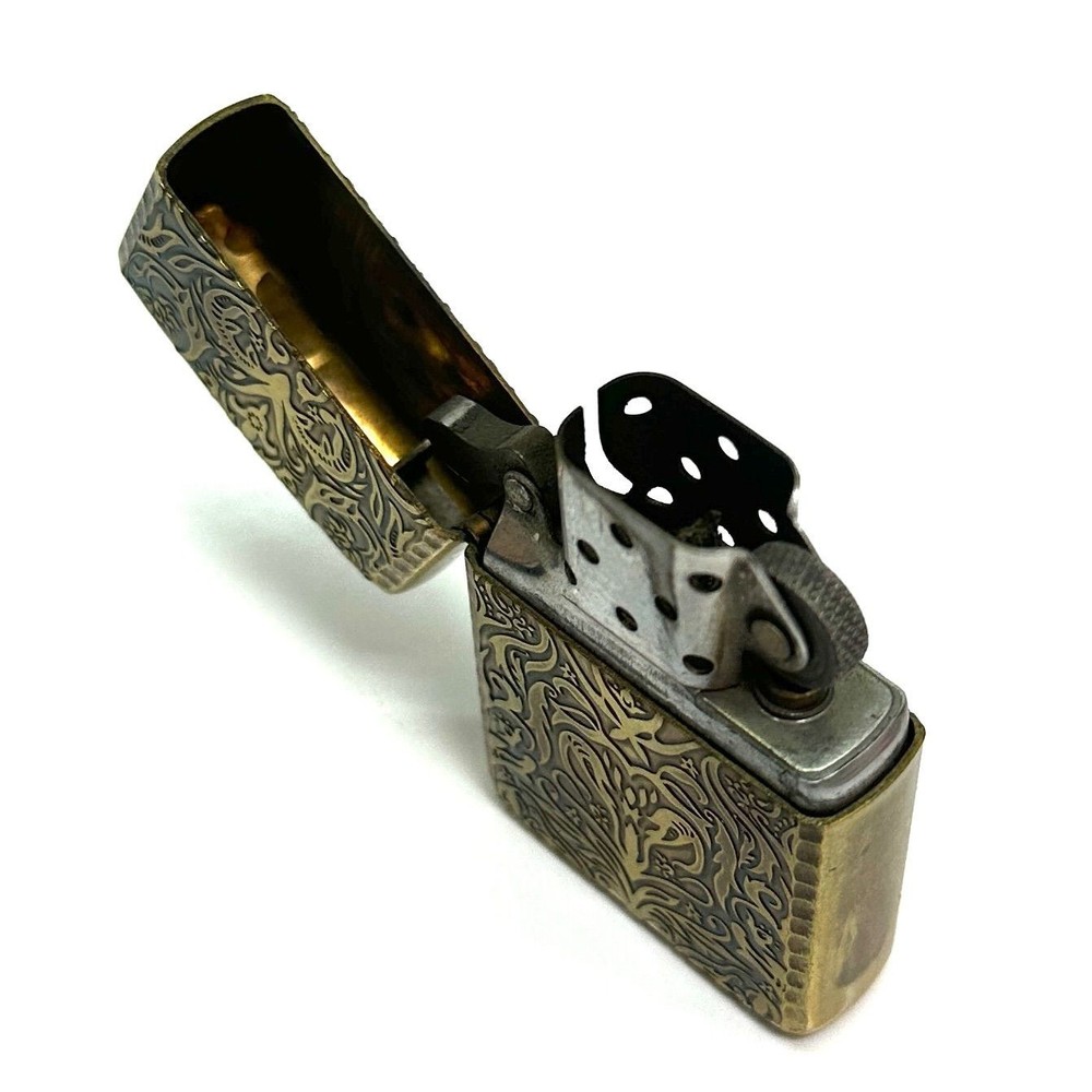 Zippo Oil Lighter Arabesque Gold Pattern Used