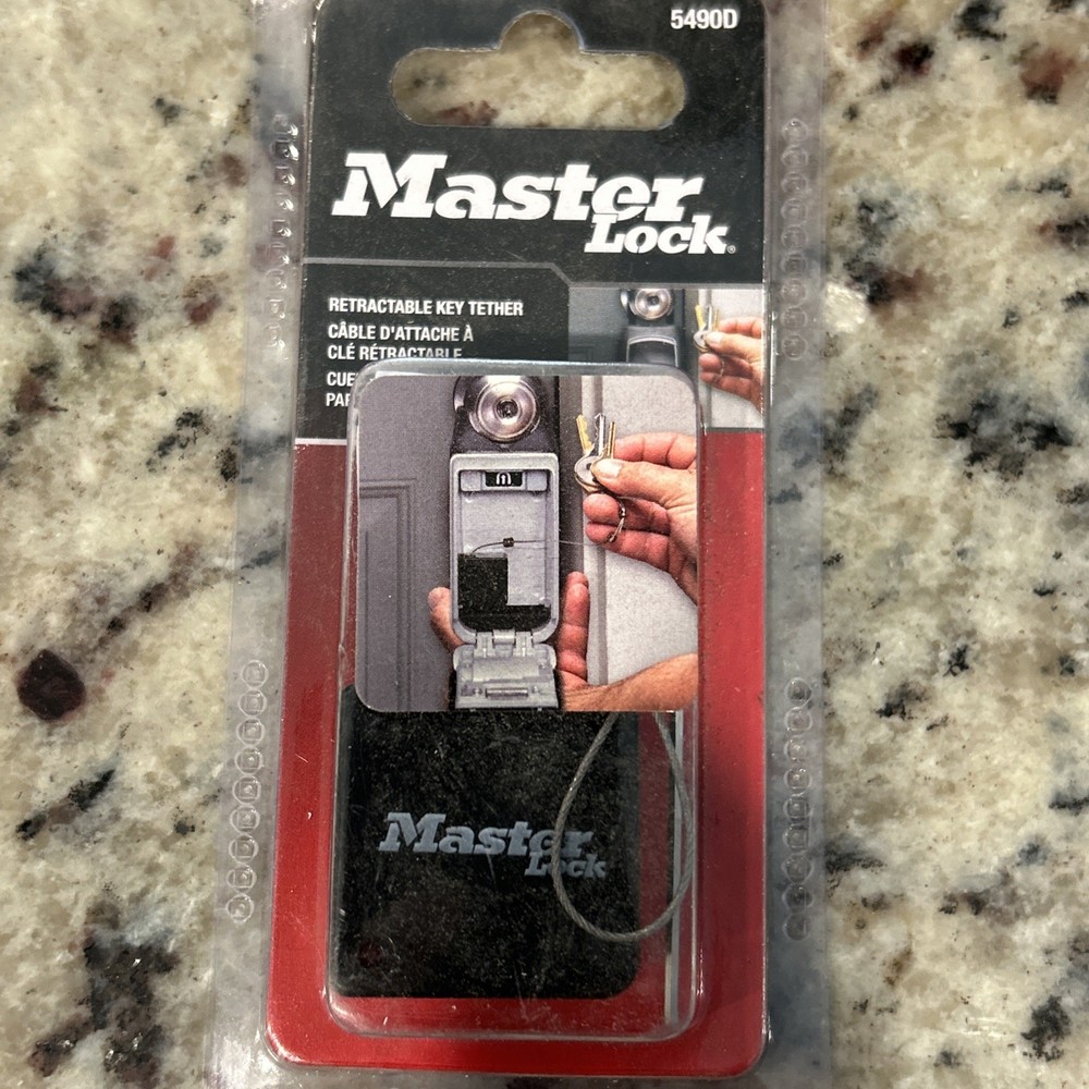 Retractable Key Safe Tether, Master Lock 5490D, 36" Long, Black, Secure Acc