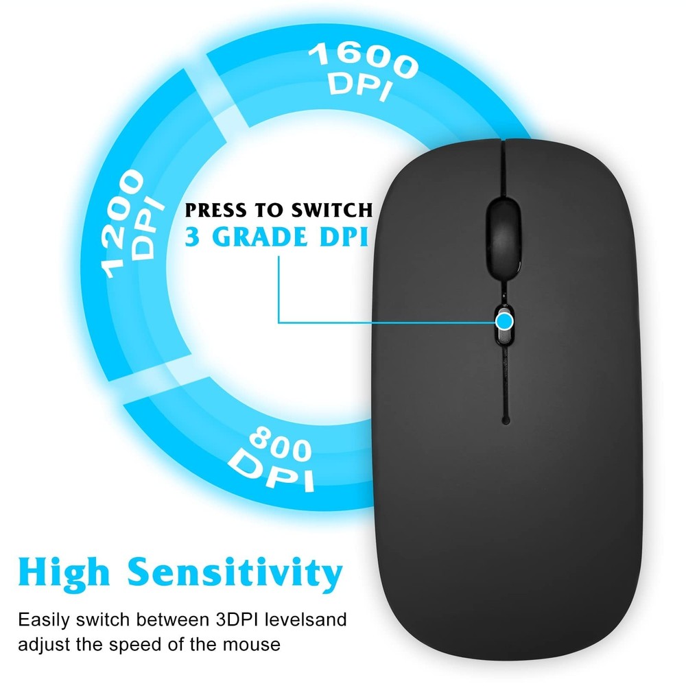 Bluetooth Wireless Rechargeable Mouse for Dell Inspiron 15 Ergonomic Slim