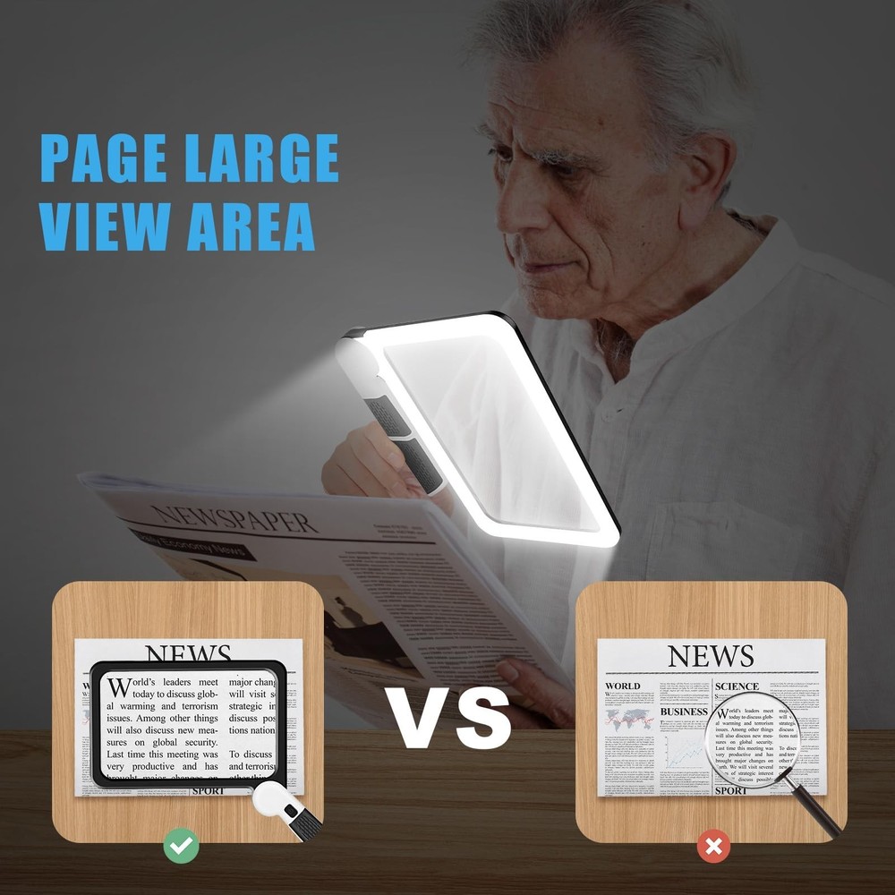 5X Handheld Magnifier for Page Reading - Large Folding Lighted Magnifier with...
