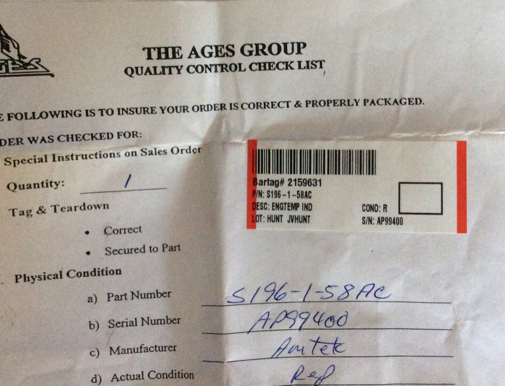 Temperature Indicator C x 100 , pn S196-1-58AC