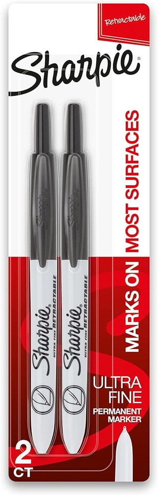 SHARPIE Retractable Permanent Markers, Ultra Fine Point, Black, 2 Count