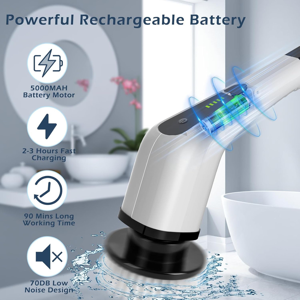 Electric Spin Scrubber, Cordless Cleaning Brush Scrubber for Home, 8 Replaceable