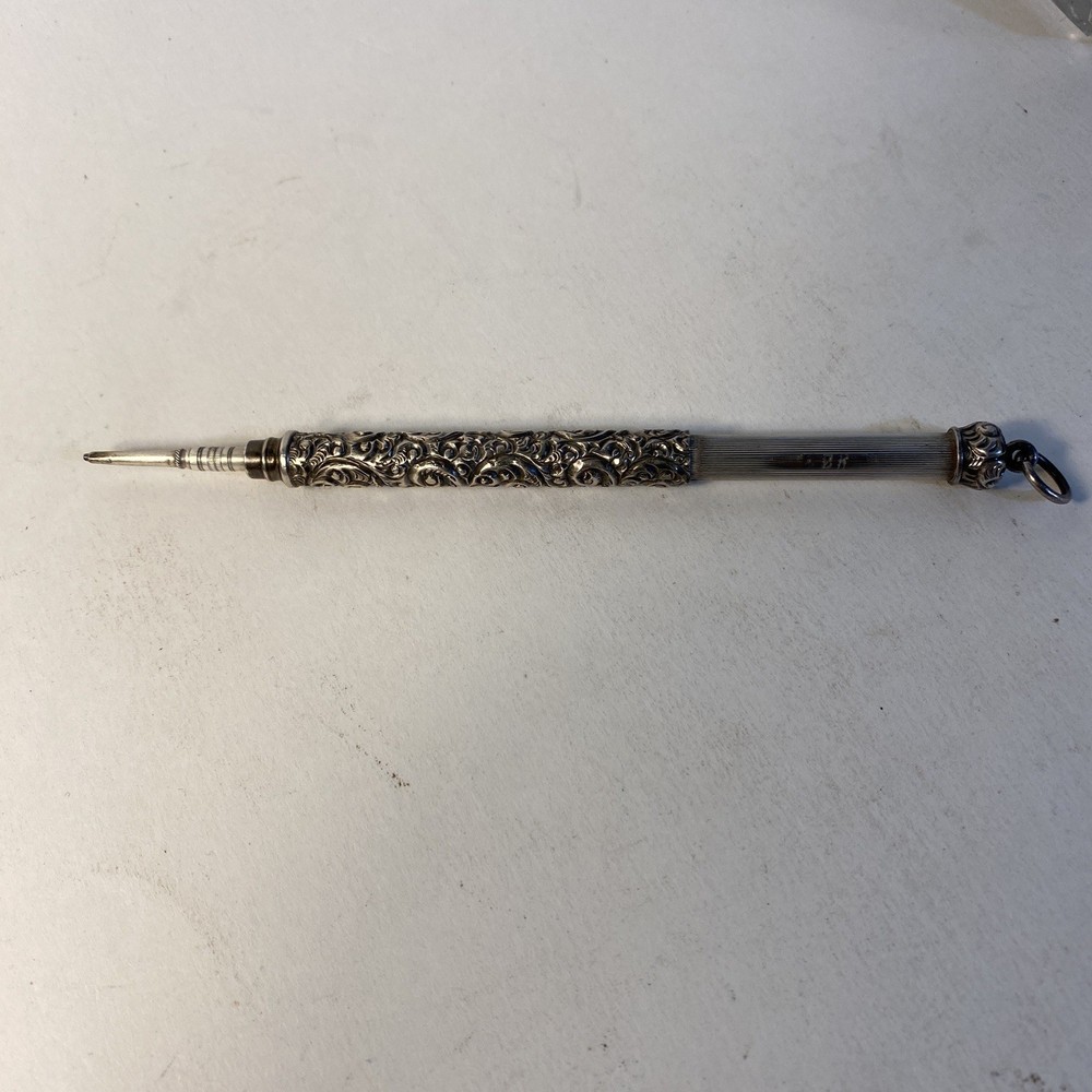 Antique Mechanical Pencil Hand Engraved Initials Push With Ring