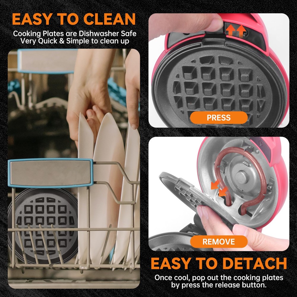 4 in 1 Mini Waffle Maker with Removable Plates, Set Includes Mini Pancake, Do...