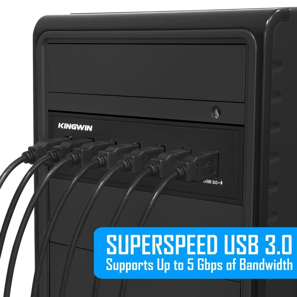 Kingwin Front Panel USB 3.0 Hub 7 Port & One Fast Charging USB 2.1A Charging ...