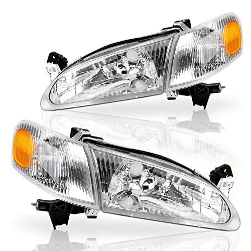Headlight Assembly Compatible with OE-Chrome/Amber/Clear Fit 1998-2000 Corolla