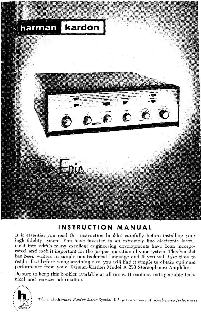 Harman Kardon A-250 Receiver Owners Manual