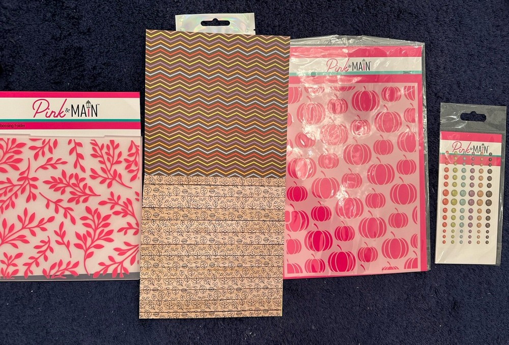 Pink & Main Embossing Folder, Enamel Dots, Sequins, Stencil And Paper Pad