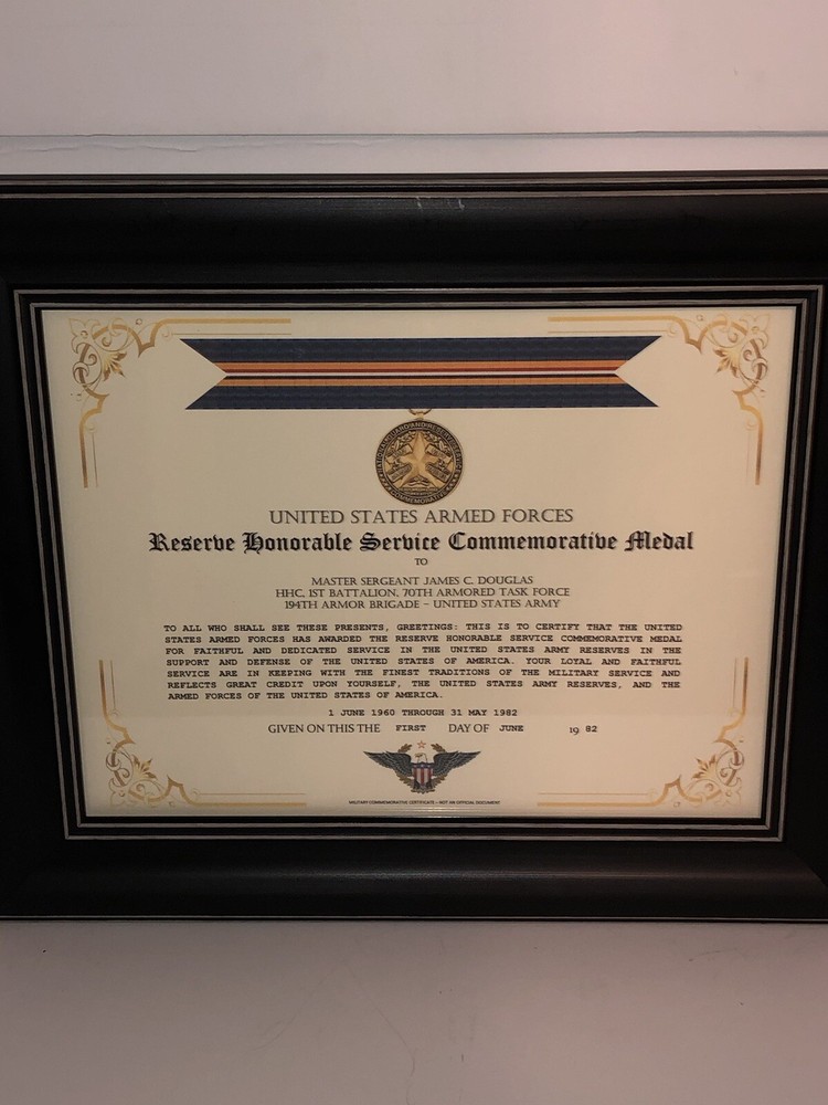 RESERVE HONORABLE SERVICE COMMEMORATIVE MEDAL CERTIFICATE ~ Type 1