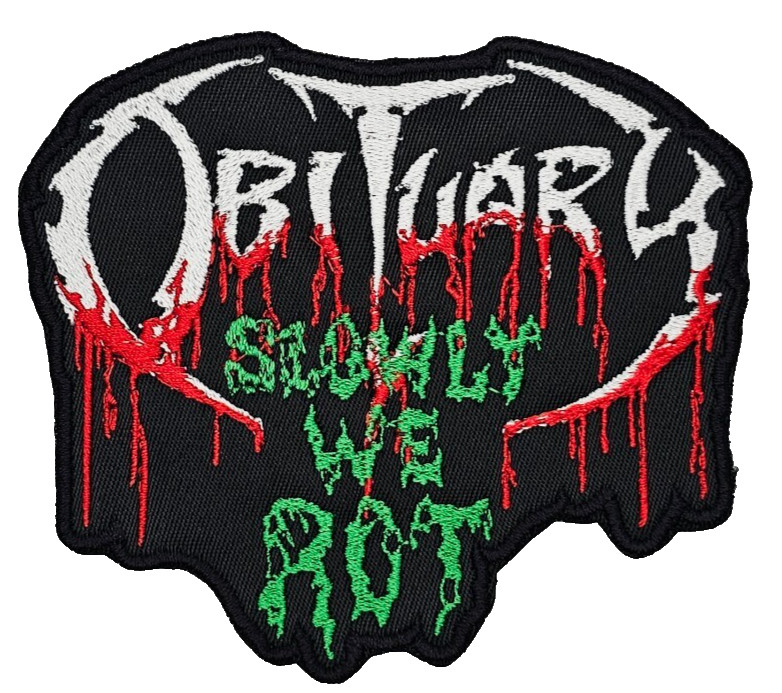 OBITUARY SLOWLY WE ROT LOGO (shaped border) EMBROIDERED PATCH
