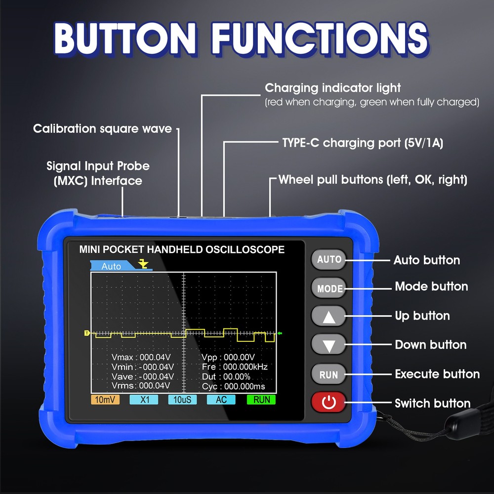 Handheld Oscilloscope Auto Function Portable Digital Oscilloscope 2.5MS/s 500MHZ