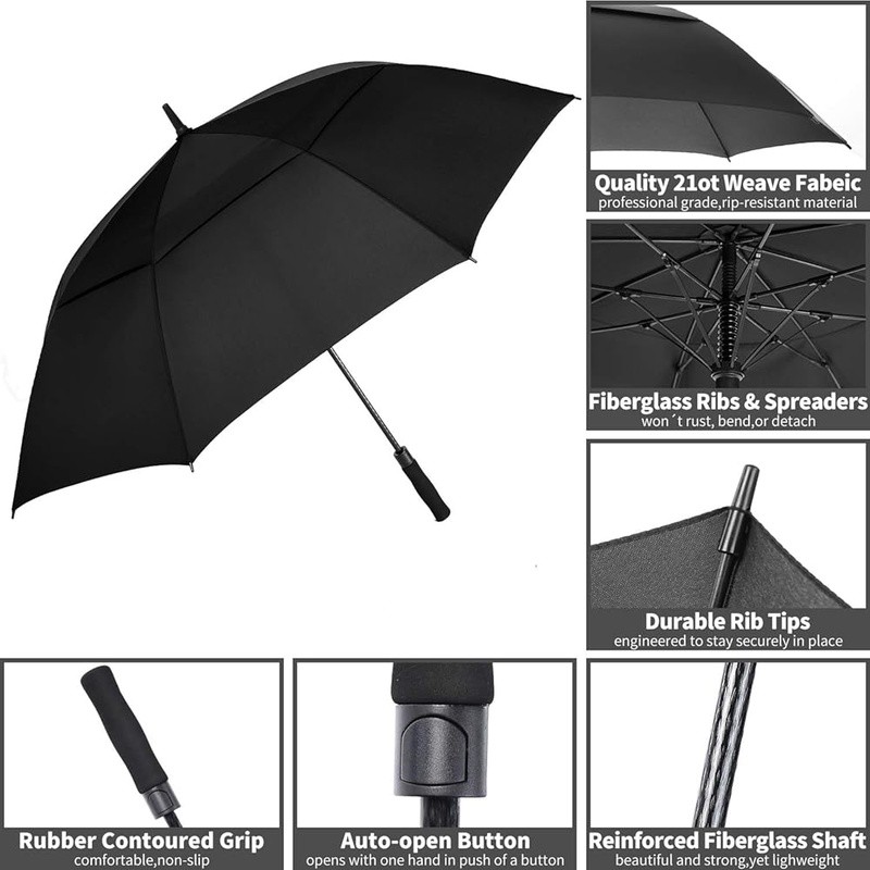 Extra Large Windproof Waterproof Golf Umbrella Automatic Open Heavy Duty Design