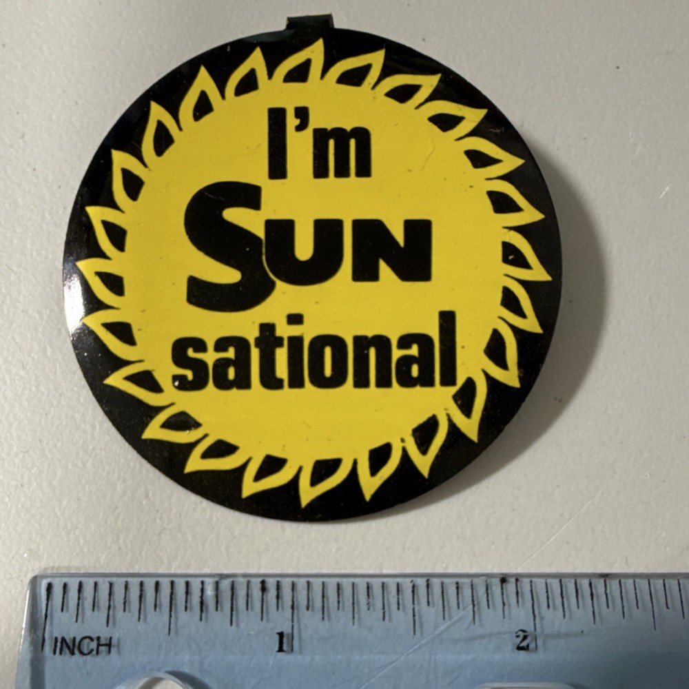 I'm SUNsational Slogan Pinback Button Yellow Black Circular Theme Slogans