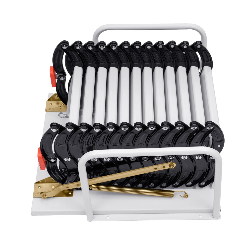 12 Steps Wall Mounted Folding Ladder Loft Stair Attic Steps Pull Down 882lb Load