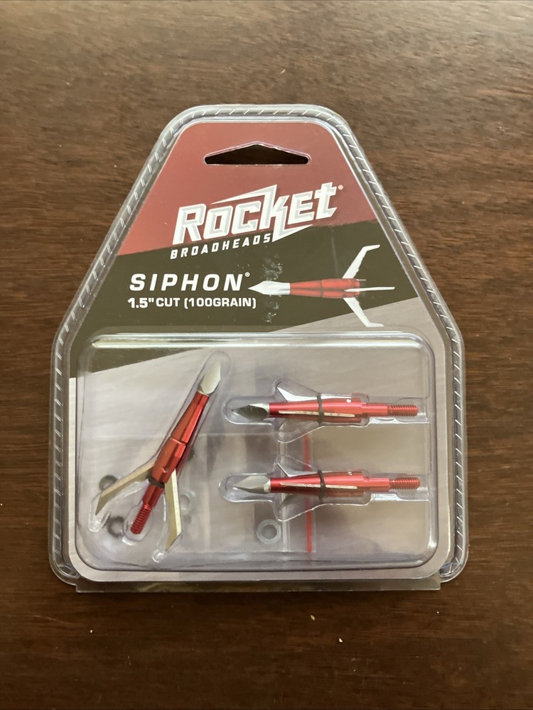 Rocket Broadheads Siphon 100 Grain 1.5" Cut Archery Broadhead 3 Pack Model New