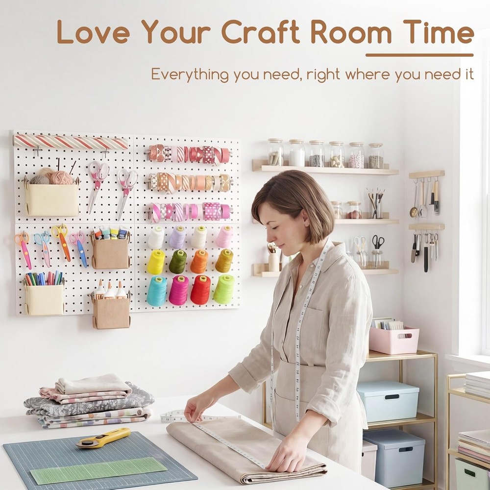 Peg Board, 4 Pack Metal PegBoard Organizer with Accessories, White Pegboard Pane