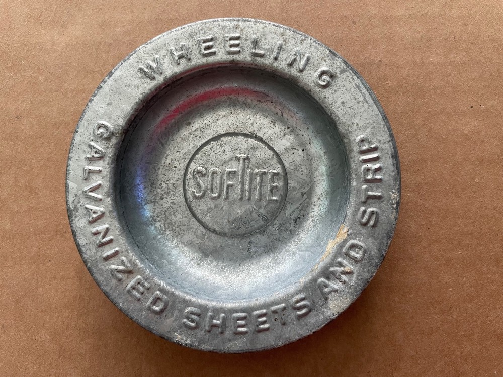 Vintage SOFTITE Galvanized Sheets and Strip Ashtray Wheeling #7
