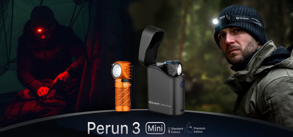 Olight Perun 3 Mini Orange CW Headlamp & Flashlight, Red & White Light, 1250 Lum