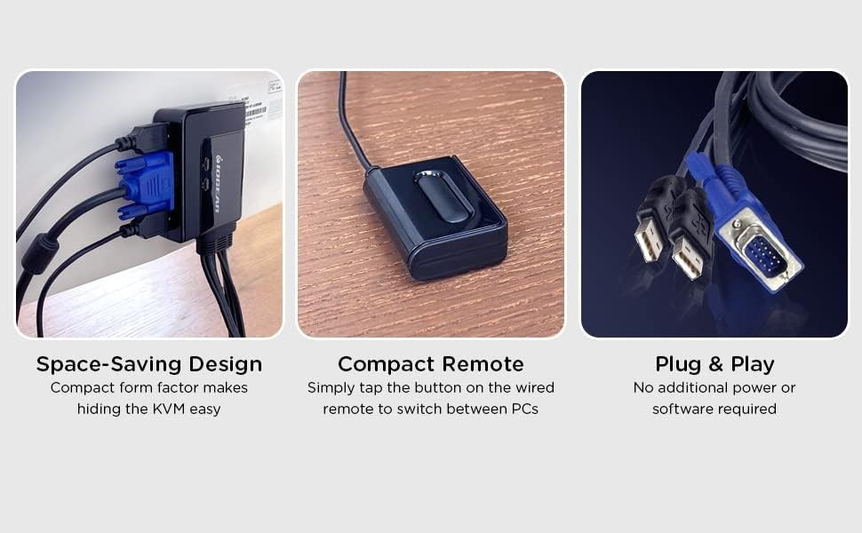 Wired Remote 2-Port KVM Switch - Simplify Your Workspace Across Multiple Systems
