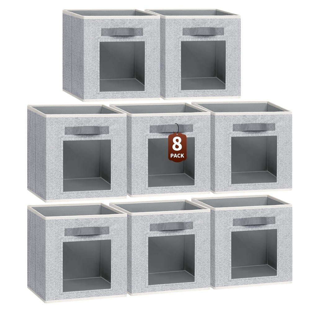 Foldable Storage Cubes - Cubby Storage Organizer with Window, Decorative Fabr...