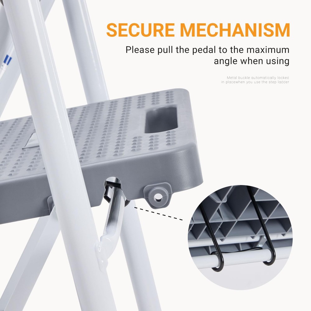 2 Step Ladder Folding Stool Heavy Duty Safety Stool with Handrail Grey