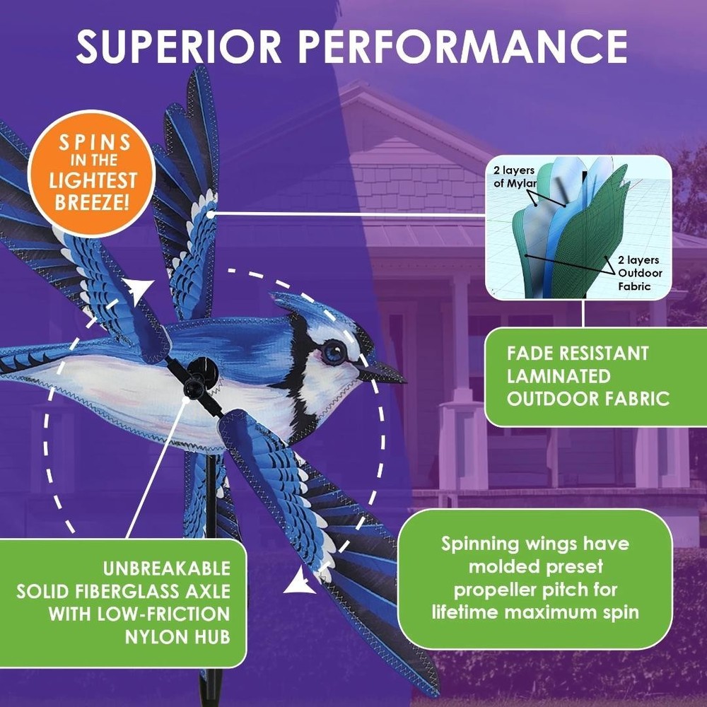 Blue Jay Whirligig Wind Spinner 18"