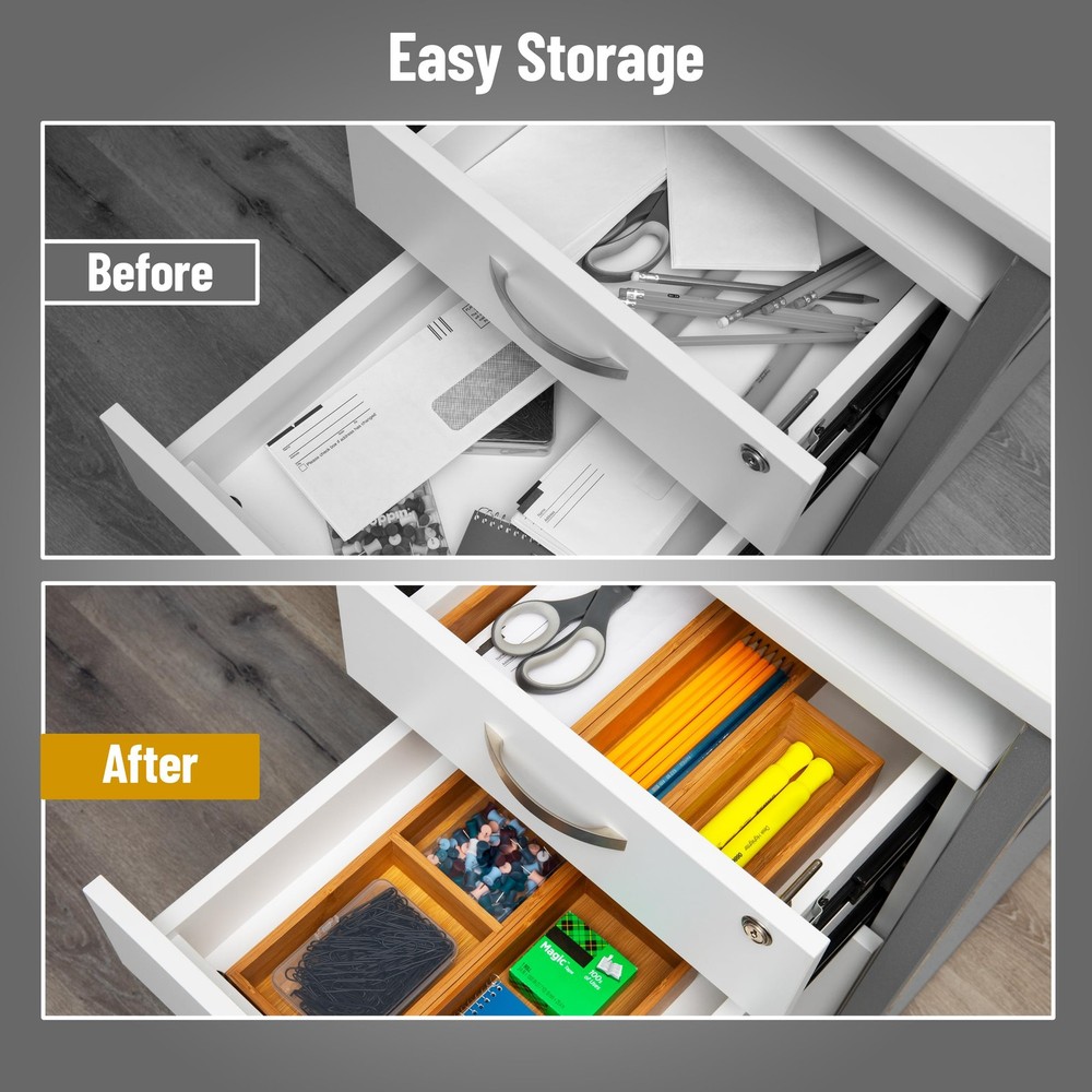 5-Piece Bamboo Drawer Organizer Set, Stackable Storage Trays for Kitchen, Bat...