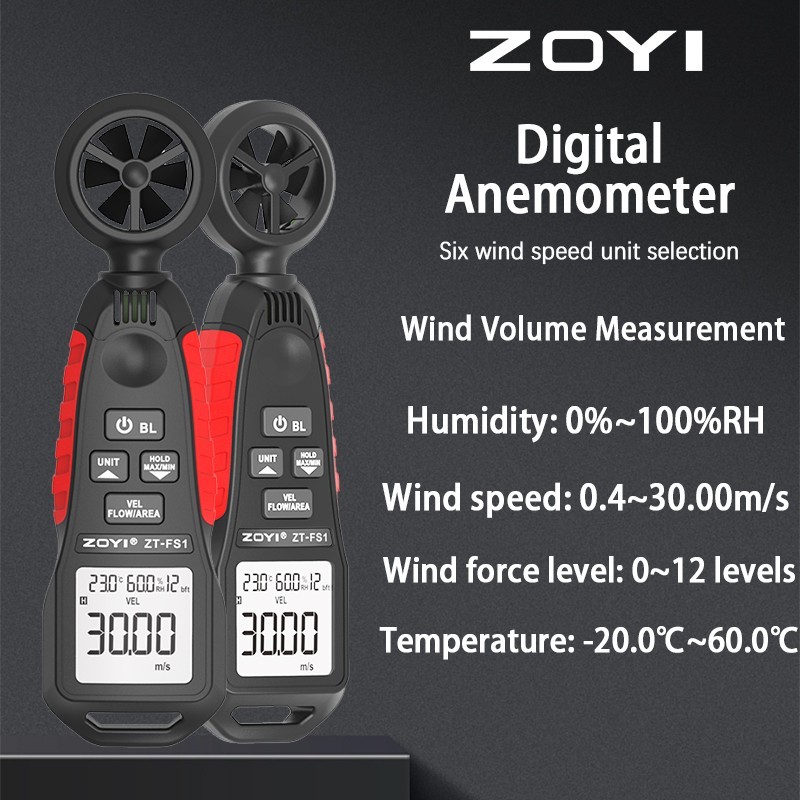 ZOYI ZT-FS1 Handheld Anemometer LCD Digital Wind Meter CFM High Precision