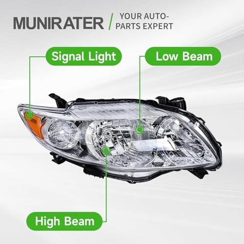 Headlights Assembly Silver Headlamp Replacement for 2009-2010 Corolla Driver