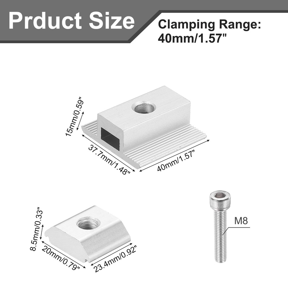 Solar End Clamp Solar Panel Mount Bracket Silver Mounting Clamps 40mm 6pcs