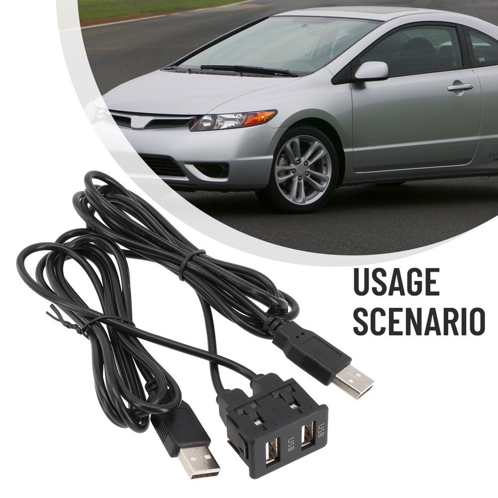 150CM Car Dash Flush Mount AUX USB Port Panel Dual USB Extension Adapter Cable