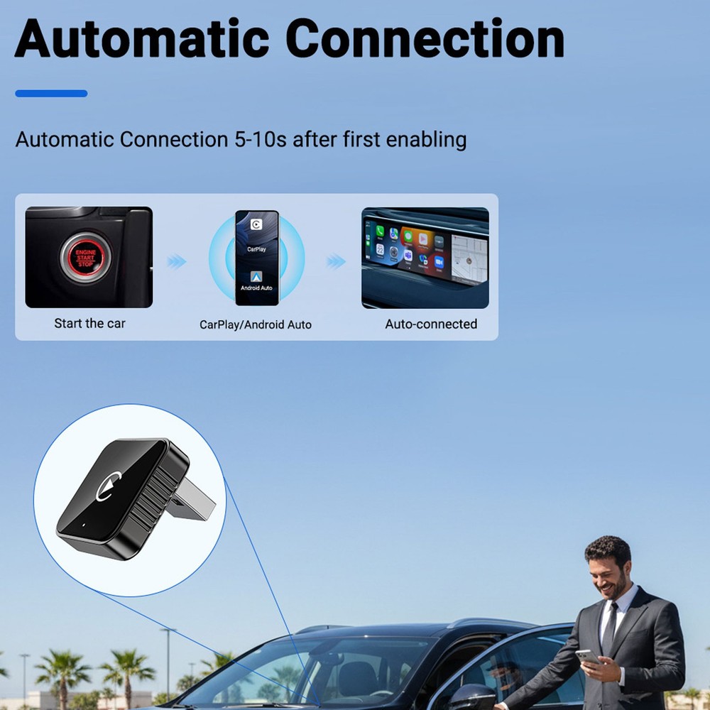 2-in-1 Wireless Carplay Android Auto Adapter Plug&play USB For Iphone Android rZ