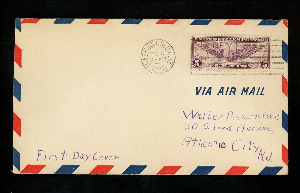 US FDC #C12 Unknown NIM 1930 Washington DC Winged Globe Flat Press