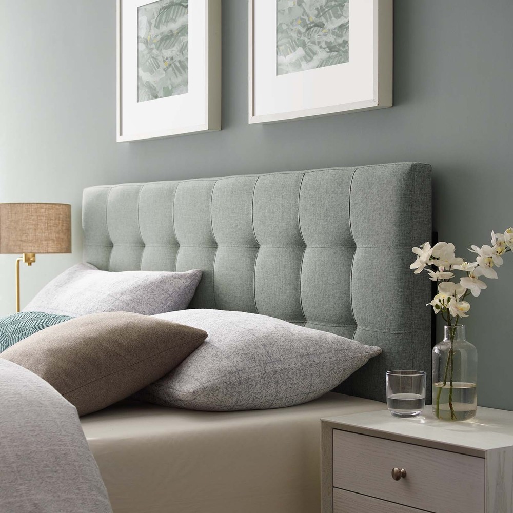 Modway Tufted Upholstered Fabric Square Full Size Headboard in Gray