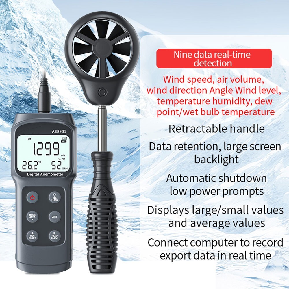 Multi-function Digital anemometer AE8901 split anemometer 0.3~45.0m/s