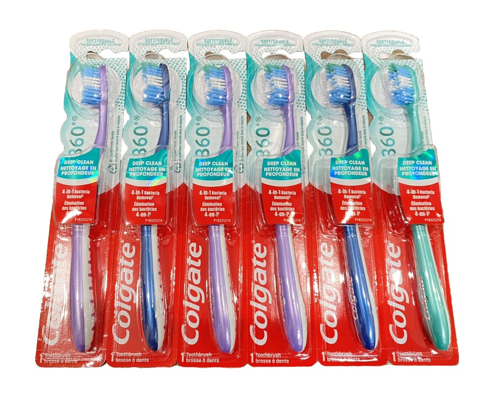 (12) Colgate 360° Manual Toothbrush, Deep Clean, Soft Bristles Compact