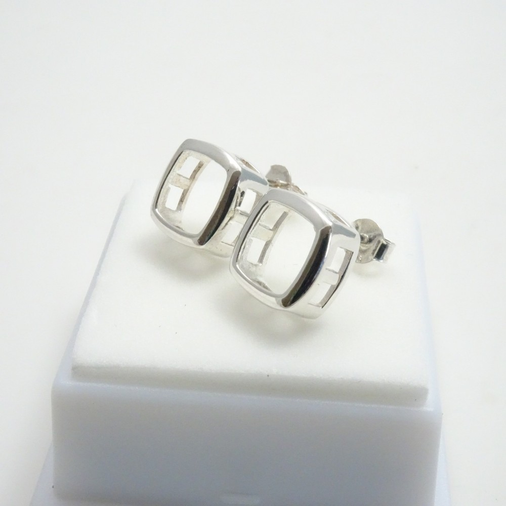 Sterling Silver - 8x8mm - Cushion Shape - Bezel Set - Earring Castings